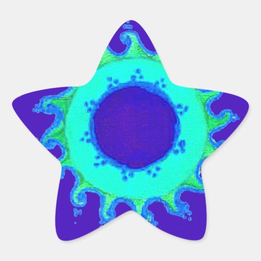 Mooie iriserende blauwe bloemenkunst olieverfschil ster sticker (Voorkant)