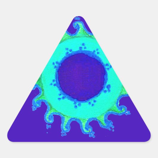 Mooie iriserende blauwe bloemenkunst olieverfschil sticker (Voorkant)