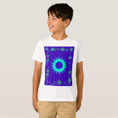 Mooie iriserende blauwe bloemenkunst olieverfschil t-shirt (Voorkant volledig)