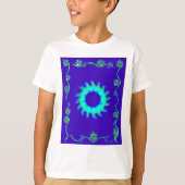 Mooie iriserende blauwe bloemenkunst olieverfschil t-shirt (Voorkant)