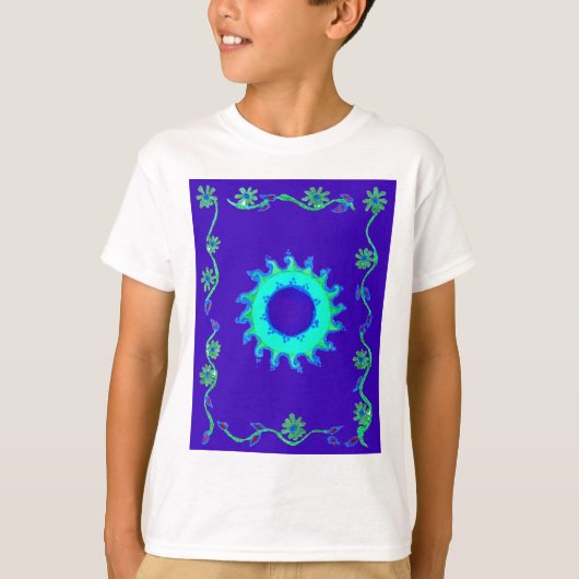 Mooie iriserende blauwe bloemenkunst olieverfschil t-shirt (Voorkant)