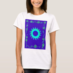 Mooie iriserende blauwe bloemenkunst olieverfschil t-shirt
