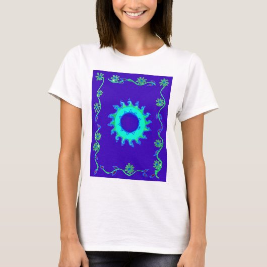 Mooie iriserende blauwe bloemenkunst olieverfschil t-shirt (Voorkant)