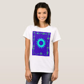Mooie iriserende blauwe bloemenkunst olieverfschil t-shirt (Voorkant volledig)