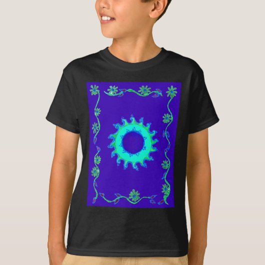 Mooie iriserende blauwe bloemenkunst olieverfschil t-shirt (Voorkant)