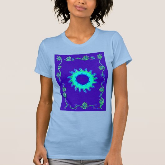 Mooie iriserende blauwe bloemenkunst olieverfschil t-shirt (Voorkant)