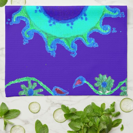 Mooie iriserende blauwe bloemenkunst olieverfschil theedoek (Gevouwen)