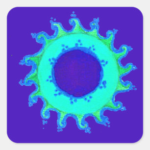 Mooie iriserende blauwe bloemenkunst olieverfschil vierkante sticker