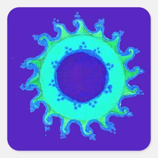 Mooie iriserende blauwe bloemenkunst olieverfschil vierkante sticker (Voorkant)