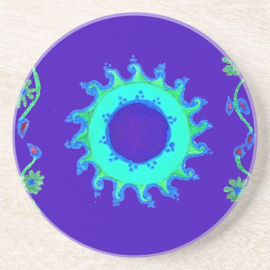 Mooie iriserende blauwe bloemenkunst olieverfschil zandsteen onderzetter (Voorkant)