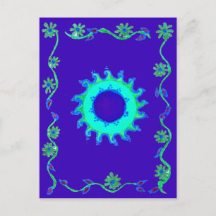 Mooie iriserende blauwe bloemkunst olieverfschilde briefkaart