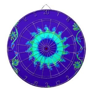 Mooie iriserende blauwe bloemkunst olieverfschilde dartbord