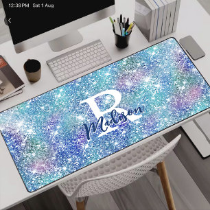 Mooie iriserende eenhoorn blauwe roze glitters mon bureaumat