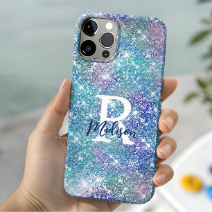 Mooie iriserende eenhoorn blauwe roze glitters mon iPhone 15 case