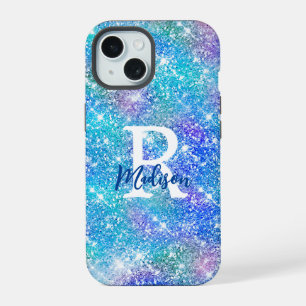 Mooie iriserende eenhoorn blauwe roze glitters mon iPhone 15 case