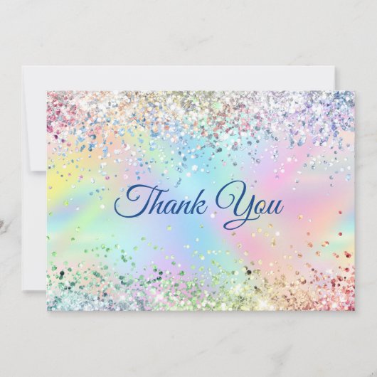 Mooie iriserende eenhoorn nepschittering bedankkaart (Voorkant)