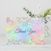 Mooie iriserende eenhoorn nepschittering bedankkaart (Staand voorkant)