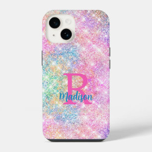 Mooie iriserende eenhoorn roze nepschitterende mon iPhone 14 hoesje