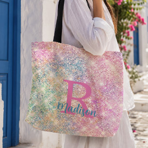 Mooie iriserende eenhoorn roze nepschitterende mon tote bag