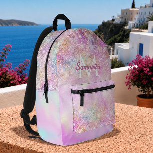 Mooie iriserende roze ombre glitters monogram bedrukte rugzak