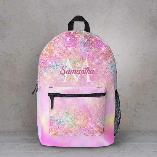 Mooie iriserende roze ombre glitters monogram bedrukte rugzak