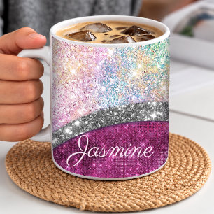 Mooie iriserende roze zilveren nepschitterende mon koffiemok
