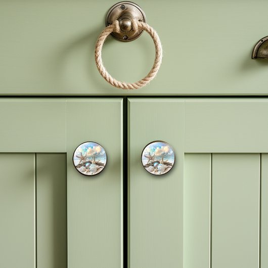 Mooie iriserende schelp zeesterren strand oceaan keramische knop