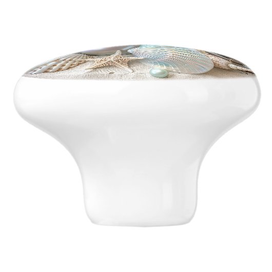 Mooie iriserende schelp zeesterren strand oceaan keramische knop (Zijkant)