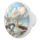 Mooie iriserende schelp zeesterren strand oceaan keramische knop (Rechts)