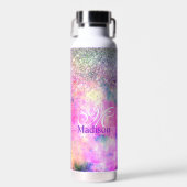 Mooie iriserende zilveren nepschitterende monogram waterfles (Voorkant)