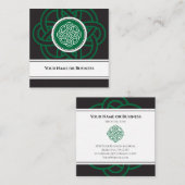 Mooie Irish Black, Green and White Celtic Knot Vierkante Visitekaartje (Voorkant / Achterkant)