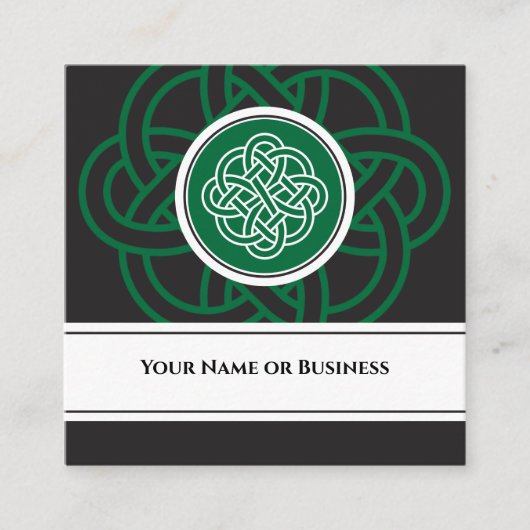 Mooie Irish Black, Green and White Celtic Knot Vierkante Visitekaartje (Voorkant)