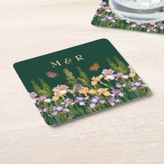 Mooie irissen, vogels vlinders paar Monogram Kartonnen Onderzetters (Schuin)