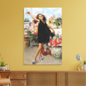 Mooie Italiaanse jonge vrouw viert overwinning Canvas Afdruk (Insitu (Woonkamer))