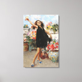 Mooie Italiaanse jonge vrouw viert overwinning Canvas Afdruk