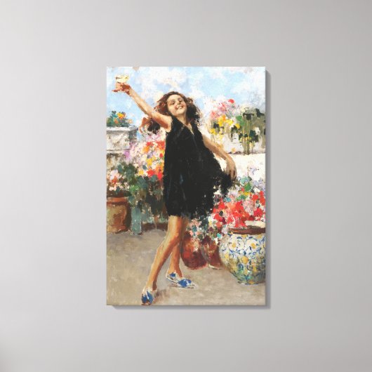 Mooie Italiaanse jonge vrouw viert overwinning Canvas Afdruk (Voorkant)