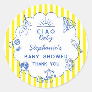 Mooie Italiaanse Thema Baby Shower Ciao Baby Stick Ronde Sticker
