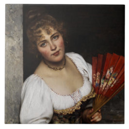 Mooie Italiaanse vrouw met een rode waaier Tegeltje