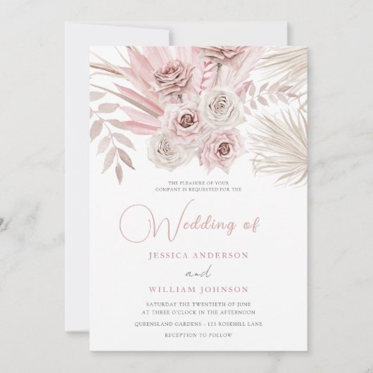 Mooie ivoor- en mosterd-Roos Bohemen-bruiloft Kaart (Voorkant)