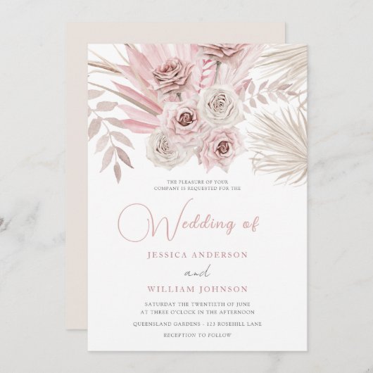 Mooie ivoor- en mosterd-Roos Bohemen-bruiloft Kaart (Voorkant / Achterkant)