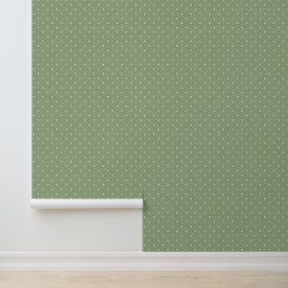 Mooie ivoorwitte stippen op salie groen behang