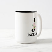 Mooie J Monogram Initiaal Tweekleurige Koffiemok (Voorkant rechts)