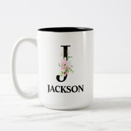 Mooie J Monogram Initiaal Tweekleurige Koffiemok