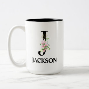 Mooie J Monogram Initiaal Tweekleurige Koffiemok