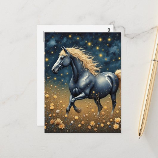 Mooie Jaar van het Paard in de weide  Briefkaart (Voorkant / Achterkant in situ)