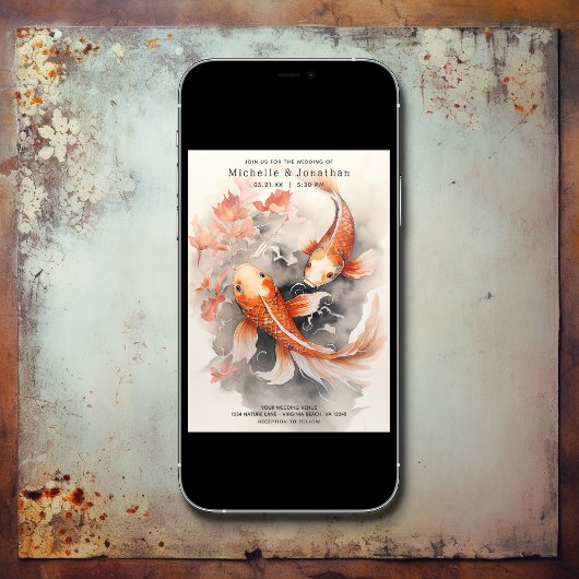 Mooie japans koi vis Sinaasappel beige bruiloft Kaart