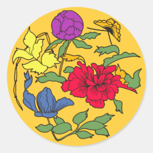 Mooie Japanse bloem kunst Ronde Sticker