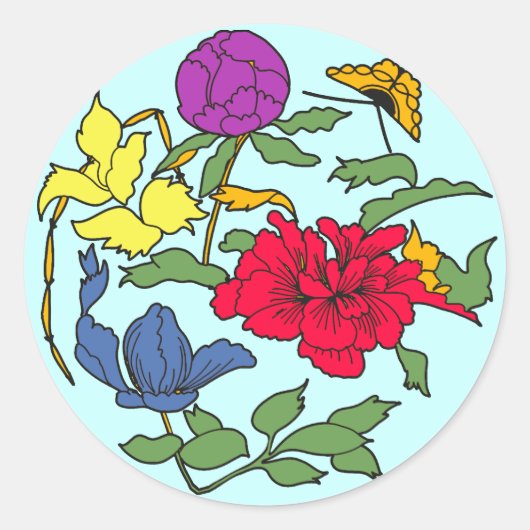 Mooie Japanse Bloemenkunst Ronde Sticker (Voorkant)