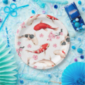Mooie Japanse Floral Red Koi Papieren Bordje (Feest)