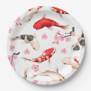 Mooie Japanse Floral Red Koi Papieren Bordje